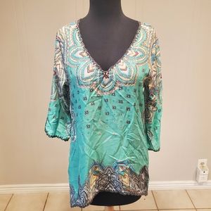 Rare Johnny Was Boho Handkerchief Silk Top.